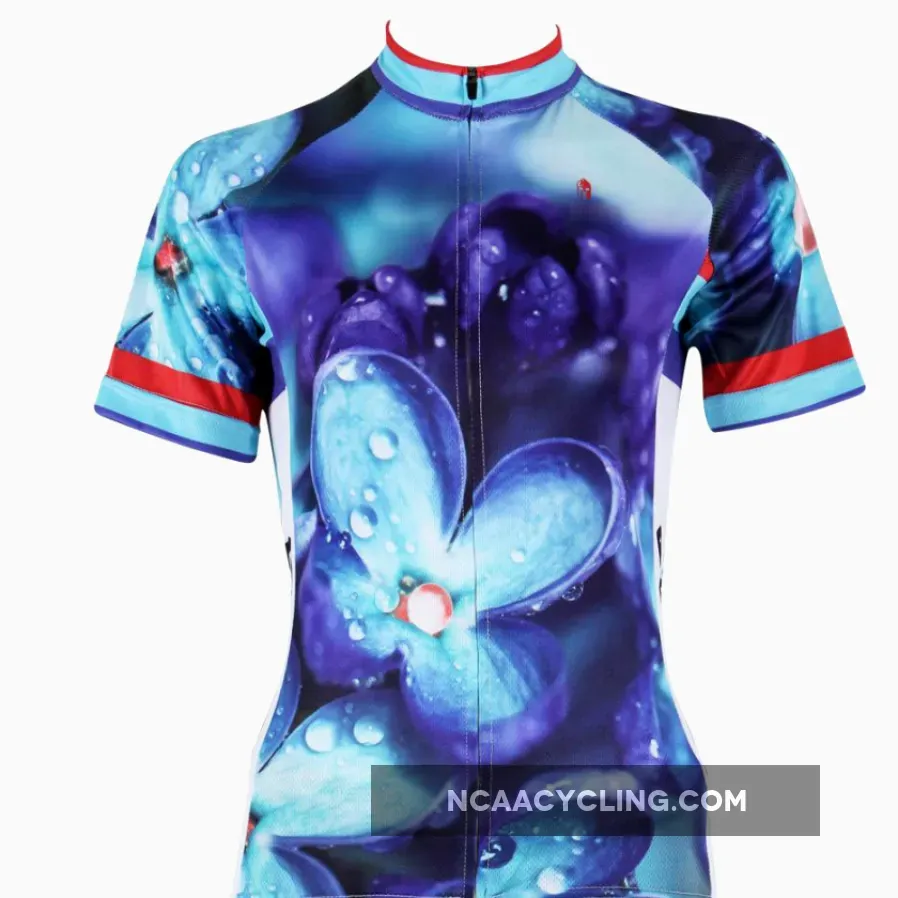 Ilpaladino Flower With Dew Women's Quick Dry Blue Short-Sleeve Cycling Jersey Biking Shirts Breathable Summer Apparel Outdoor Sports Gear Wear NO.500