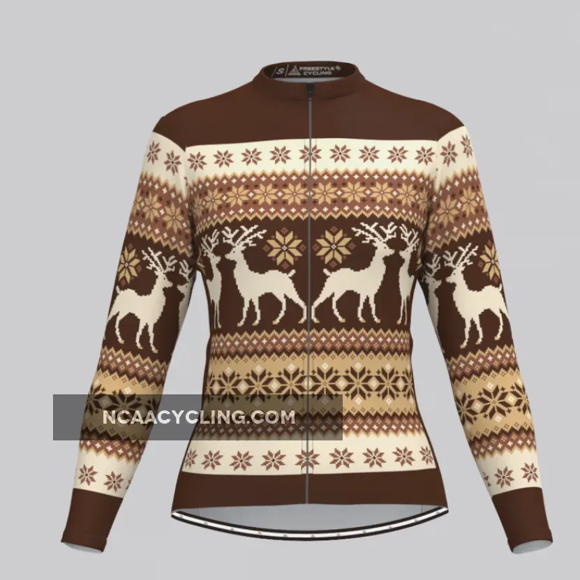 Women's Classic Ugly Christmas sweater LS Cycling Jersey - Brown