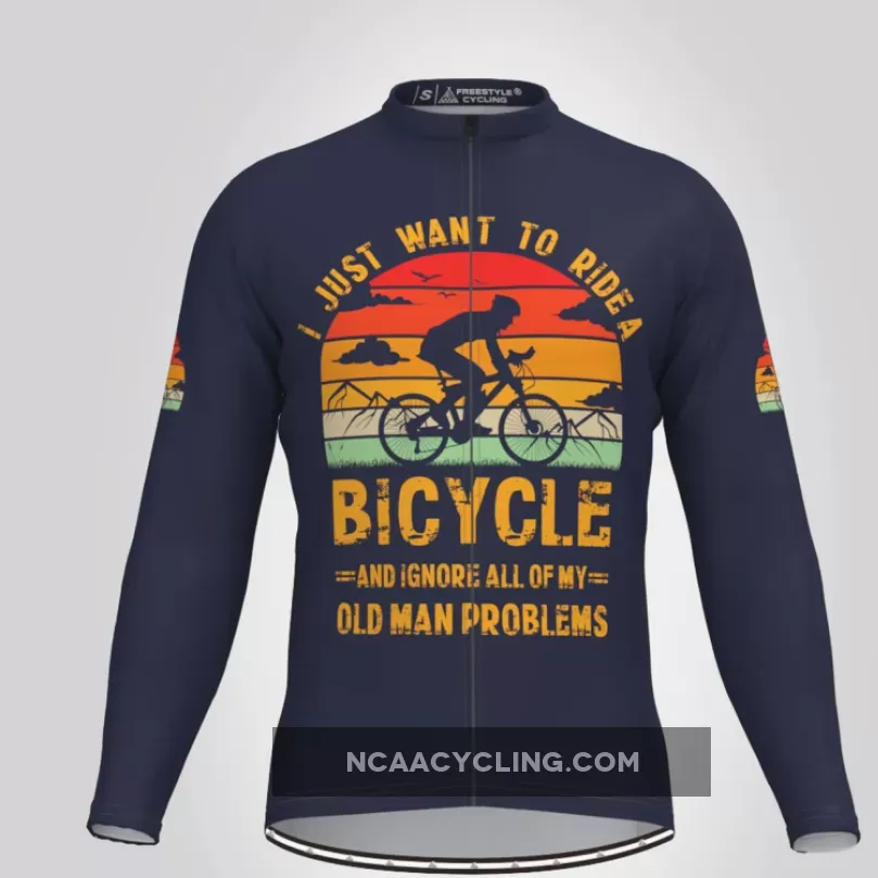 I Just Want To Ride A Bicycle LS Cycling Jersey Navy