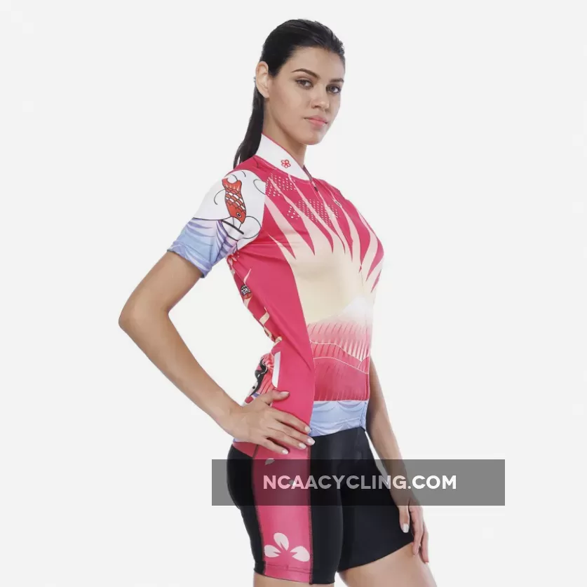 Flying Fish Carps Red Pink Women's Cycling Short-sleeve Bike Jersey/Kit T-shirt Summer Spring Road Bike Wear Mountain Bike MTB Clothes Sports Apparel Top / Suit NO. 806