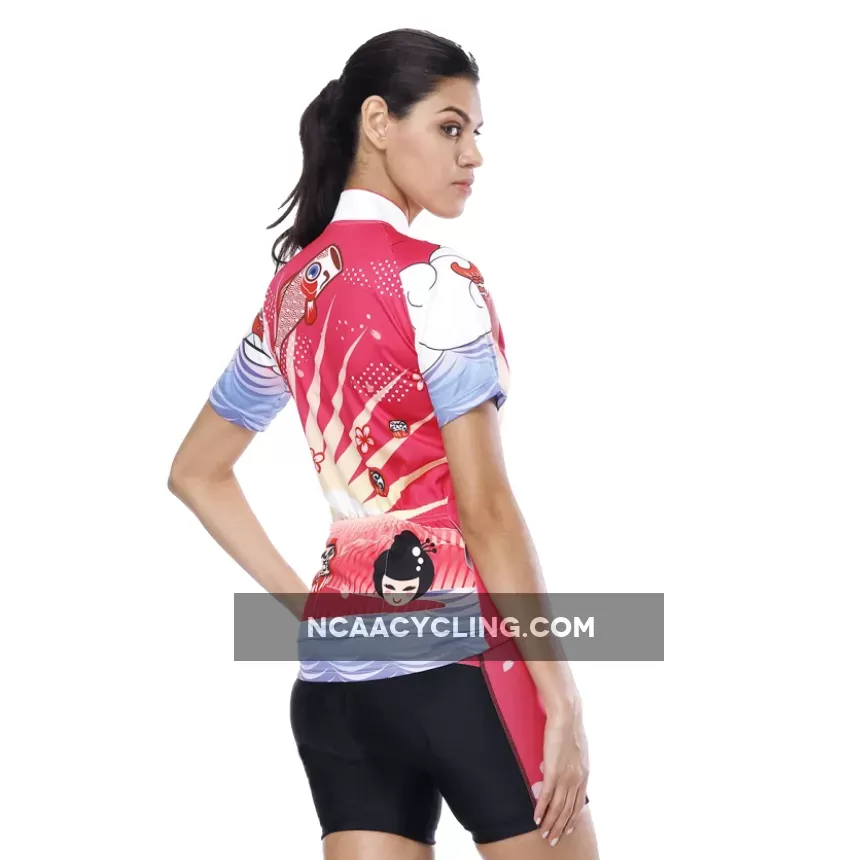 Flying Fish Carps Red Pink Women's Cycling Short-sleeve Bike Jersey/Kit T-shirt Summer Spring Road Bike Wear Mountain Bike MTB Clothes Sports Apparel Top / Suit NO. 806