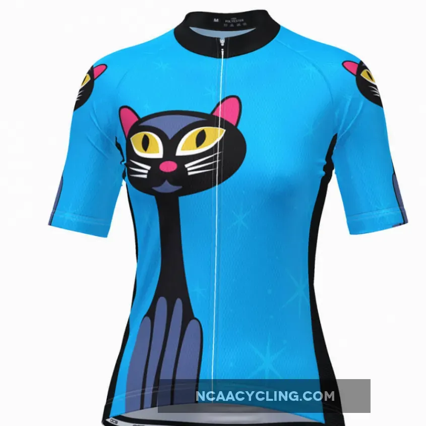 Women's Night Cat Blue Short Sleeve Cycling Jersey To Buy