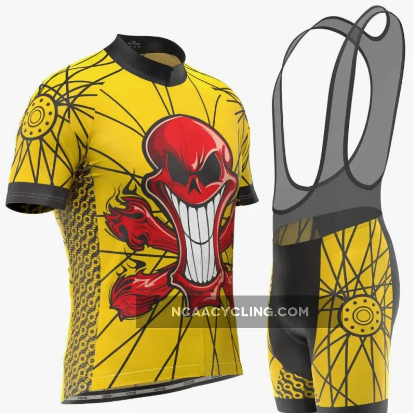 Men's Flaming Red Skull Short Sleeve Cycling Kit