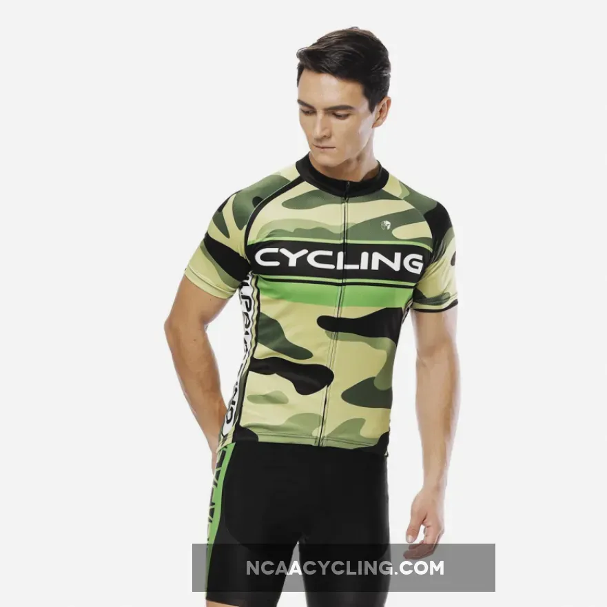 CYCLING Letter Green Camo Men's Cycling Short-sleeve Jersey/Suit Exercise Bicycling Pro Cycle Clothing Racing Apparel Outdoor Sports Leisure Biking Shirts Team Summer Kit NO.815