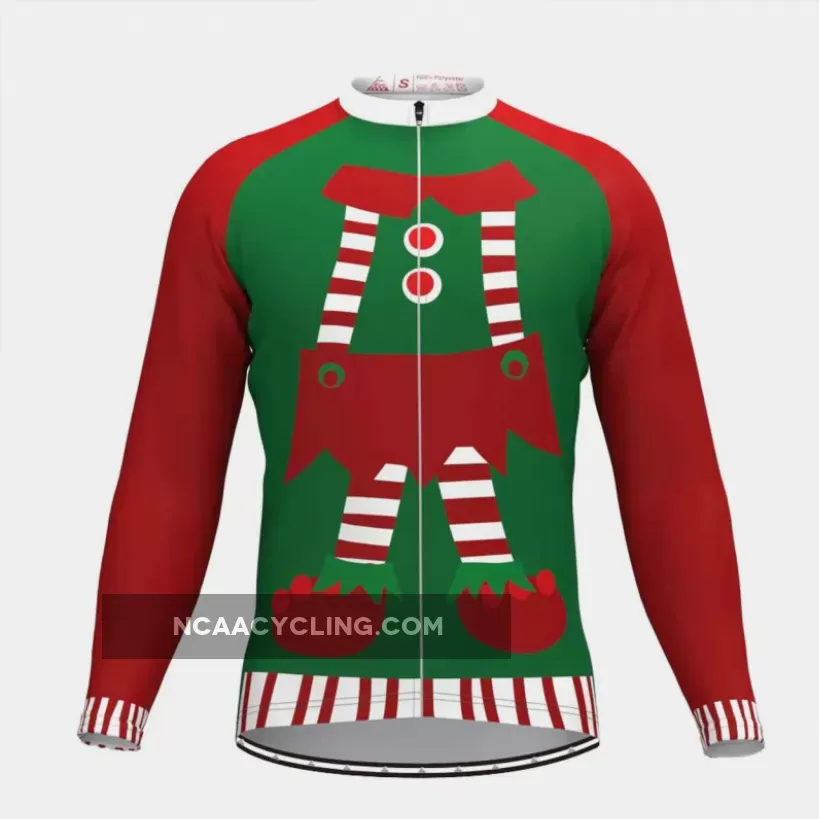 Ugly Christmas Sweater Elf Long Sleeve Cycling Jersey Green