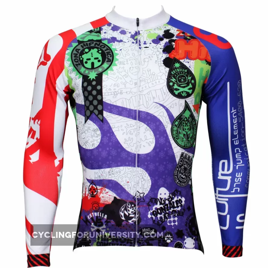 Best-seller Men's Full Zipper Blue& Red sleeves Long-sleeves Cycling Jersey for Ultraviolet-Resistant Outdoor Sport Shirt Leisure Sport Breathable and Quick Dry Fall Autumn Bike Bicycle Clothing 377(velvet)