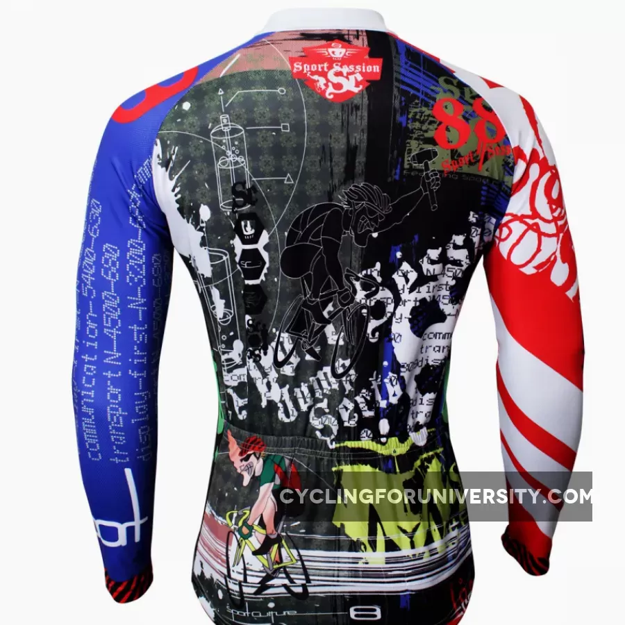 Best-seller Men's Full Zipper Blue& Red sleeves Long-sleeves Cycling Jersey for Ultraviolet-Resistant Outdoor Sport Shirt Leisure Sport Breathable and Quick Dry Fall Autumn Bike Bicycle Clothing 377(velvet)