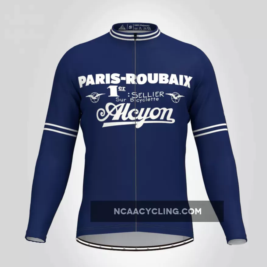 Retro Paris Roubaix Men's LS Cycling Jersey Blue For Sale