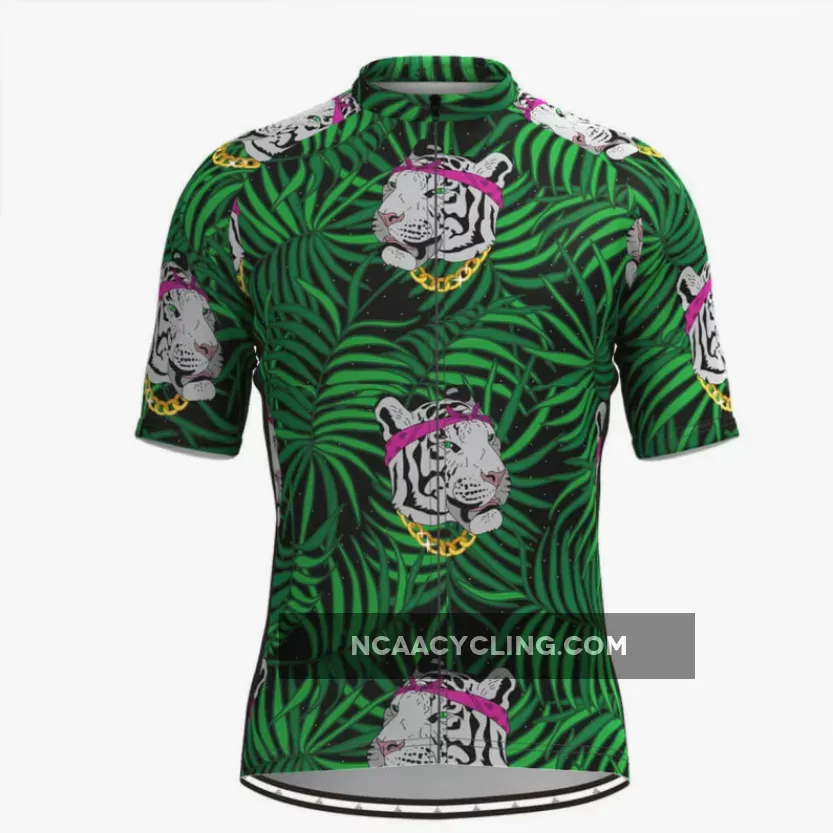 Men's Tiger Tropical Plant Print Hawaiian Cycling Jersey