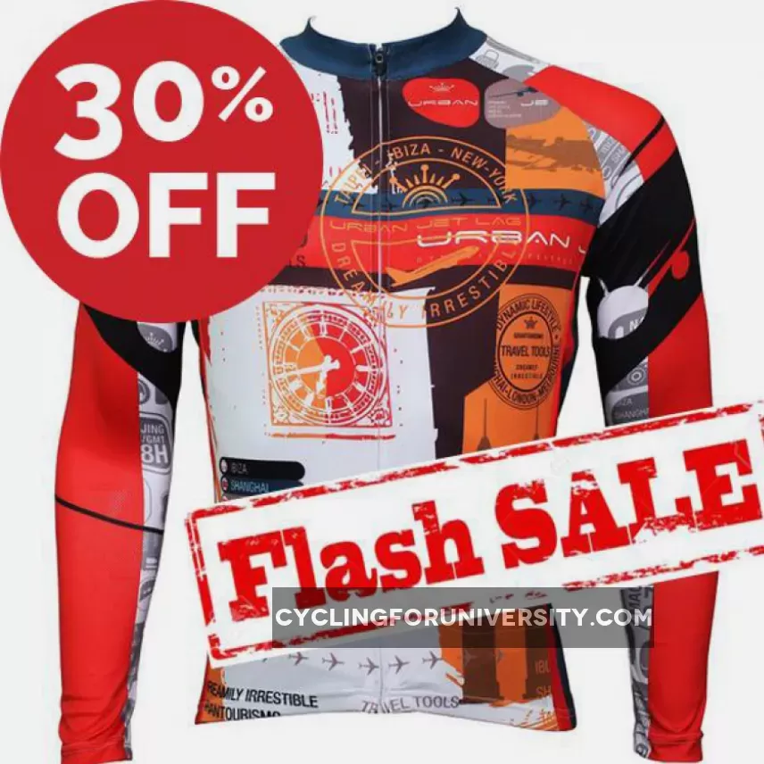 Top Men's Full-zipper Long-sleeve Cycling Jeysey Slim Fit with Red & Orange Colors Black-strip Outdoor Sport Fasion Shirt Breathable Quick Dry for Fall Autumn 379