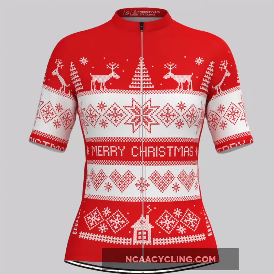 Women's Classic Ugly Christmas sweater Cycling Jersey - Red