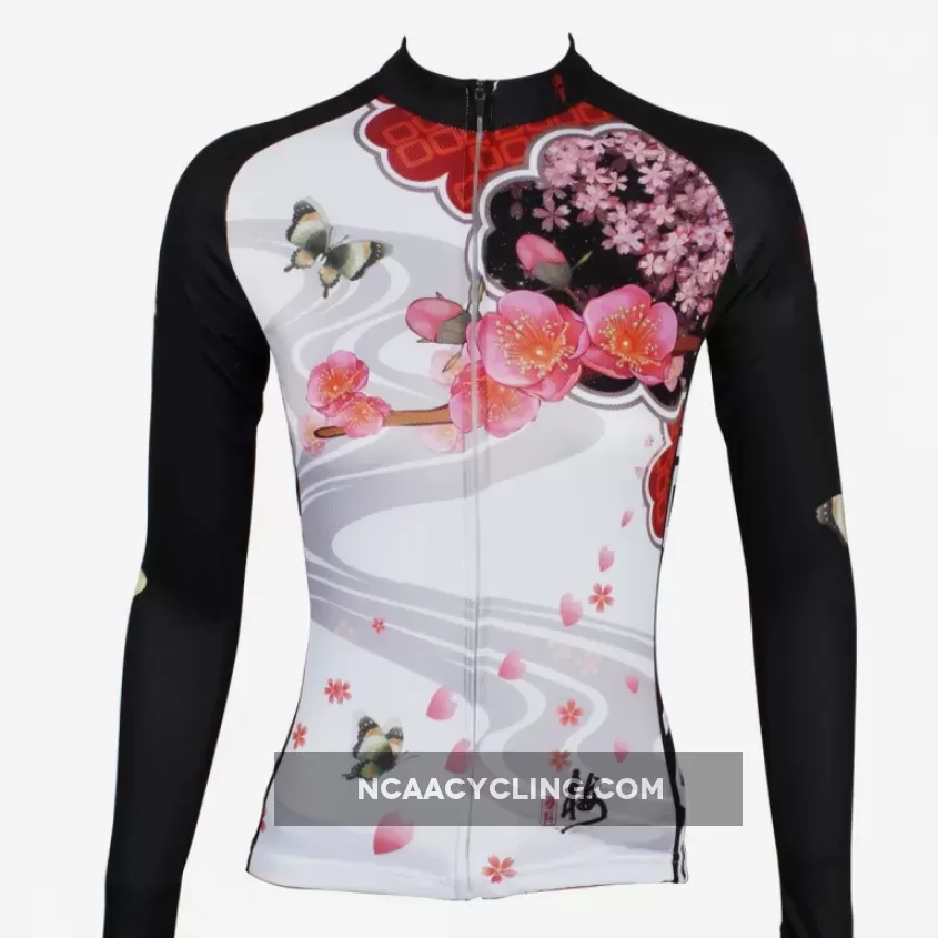 Ilpaladino Peach Blossom Butterfly With Flying Petal Women Cycling Jerseys Long-sleeve summer Spring Sportswear Gear Pro Cycle Clothing Racing Apparel Outdoor Sports Leisure Biking Shirt NO.542