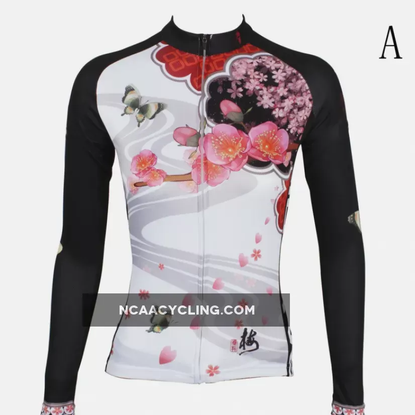 Ilpaladino Peach Blossom Butterfly With Flying Petal Women Cycling Jerseys Long-sleeve summer Spring Sportswear Gear Pro Cycle Clothing Racing Apparel Outdoor Sports Leisure Biking Shirt NO.542
