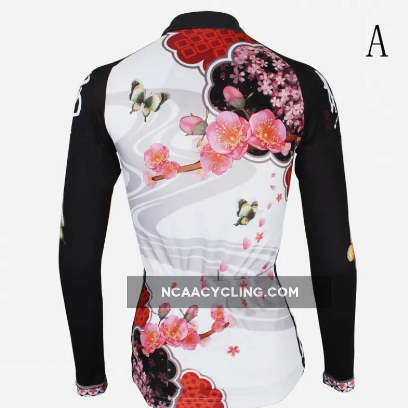 Ilpaladino Peach Blossom Butterfly With Flying Petal Women Cycling Jerseys Long-sleeve summer Spring Sportswear Gear Pro Cycle Clothing Racing Apparel Outdoor Sports Leisure Biking Shirt NO.542