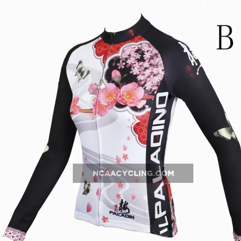 Ilpaladino Peach Blossom Butterfly With Flying Petal Women Cycling Jerseys Long-sleeve summer Spring Sportswear Gear Pro Cycle Clothing Racing Apparel Outdoor Sports Leisure Biking Shirt NO.542