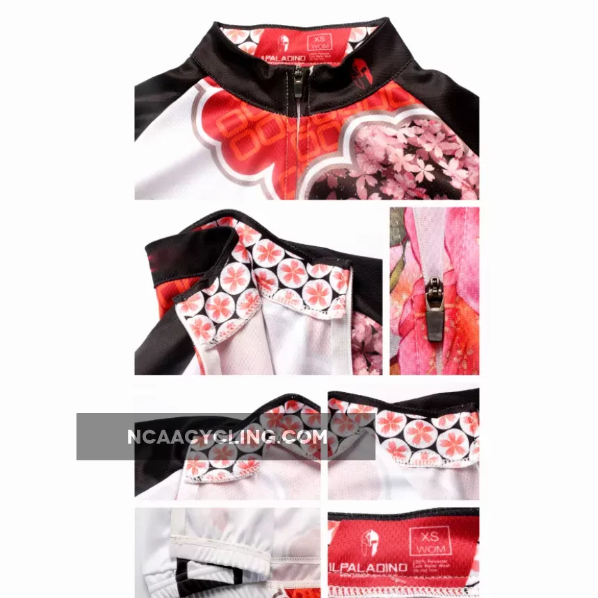 Ilpaladino Peach Blossom Butterfly With Flying Petal Women Cycling Jerseys Long-sleeve summer Spring Sportswear Gear Pro Cycle Clothing Racing Apparel Outdoor Sports Leisure Biking Shirt NO.542