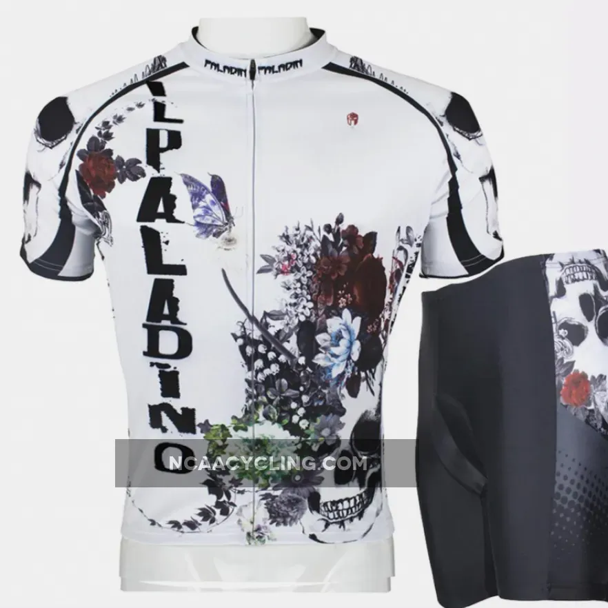 ILPALADINO Flower Blossom&Skull Men's Summer Cycling Short-sleeve Suit Bike Exercise Bicycling Pro Cycle Clothing Racing Apparel Outdoor Sports Leisure Biking Shirts SportsWear Quick—dry Shirt 091