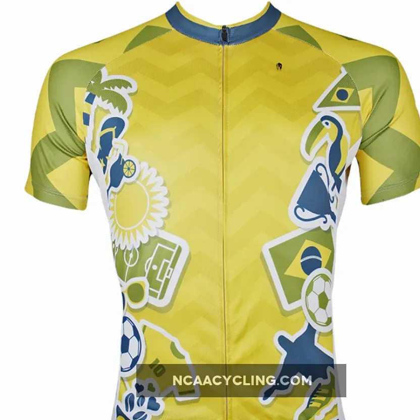 ILPALADINO Men's Cycling Brazil World Cup Games Pattern Football Fans Fashionable and Breathable Bike Riding Short Sleeve Shirt NO.152