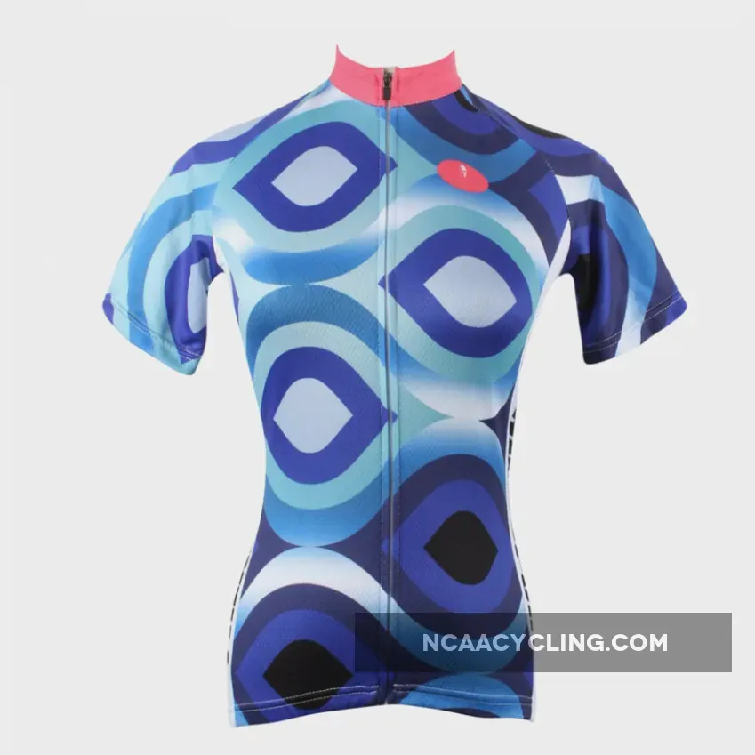 Scrollwork Pink-collar Blue Women's Short-Sleeve Cycling Jersey NO.182