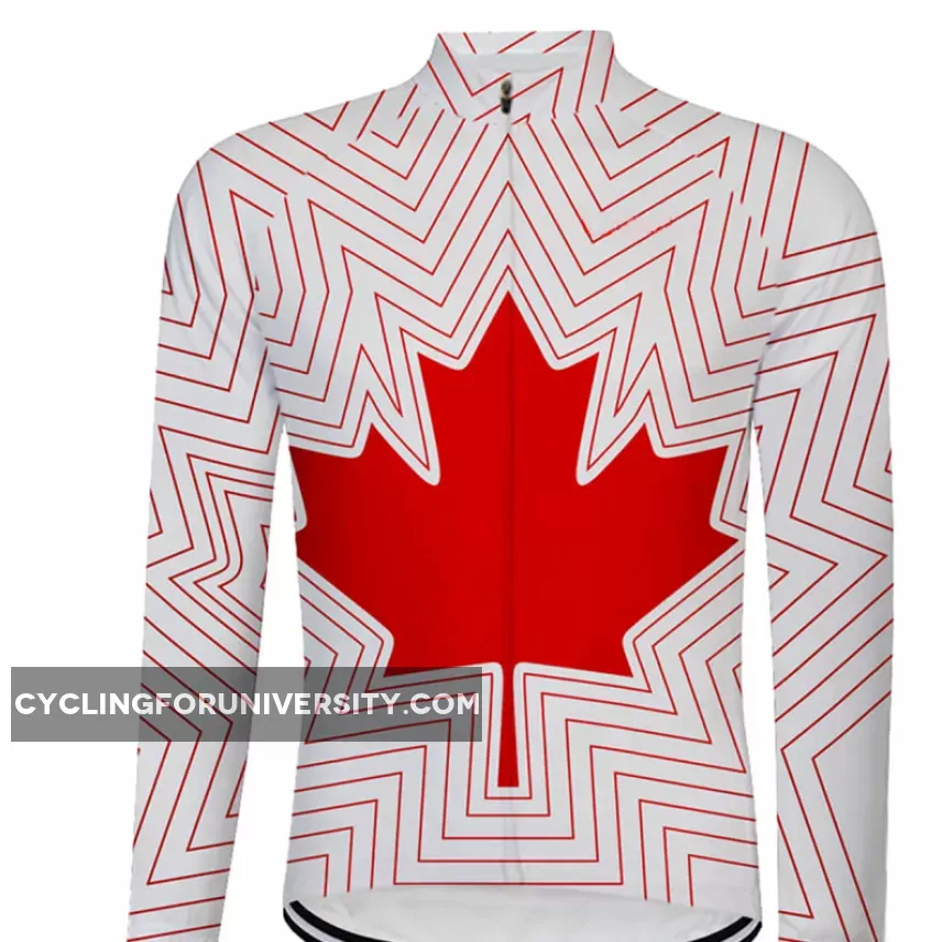 Canada Maple Leaf Long Men's sleeve Cycling Jersey White