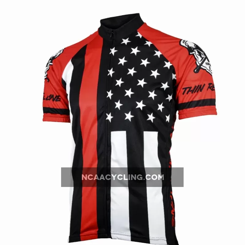 Thin Red Line American Flag Fire Fighter Short sleeve full zip men's cycling jersey