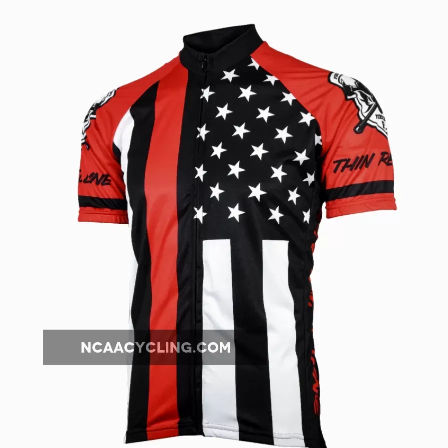Thin Red Line American Flag Fire Fighter Short sleeve full zip men's cycling jersey