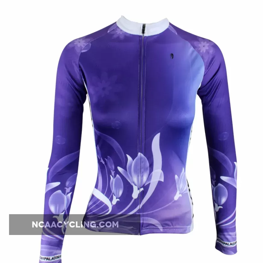 ILPALADINO Purple Cycling Jersey with Tights Women's Long Sleeves Bike Clothing Suits Quick Dry Windproof Breathable Back Pocket 100% Polyester NO.272