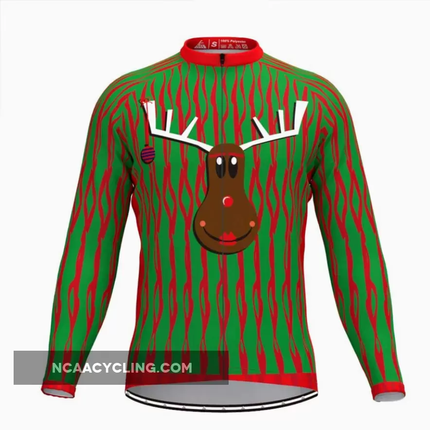 Ugly Christmas Sweater Themed LS Cycling Jersey-XMAS Elk