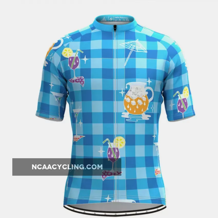Men's Summer Time Blue Plaid Cycling Jersey Brand New