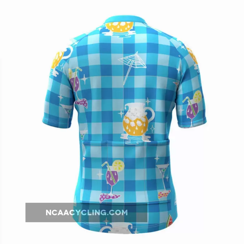 Men's Summer Time Blue Plaid Cycling Jersey Brand New