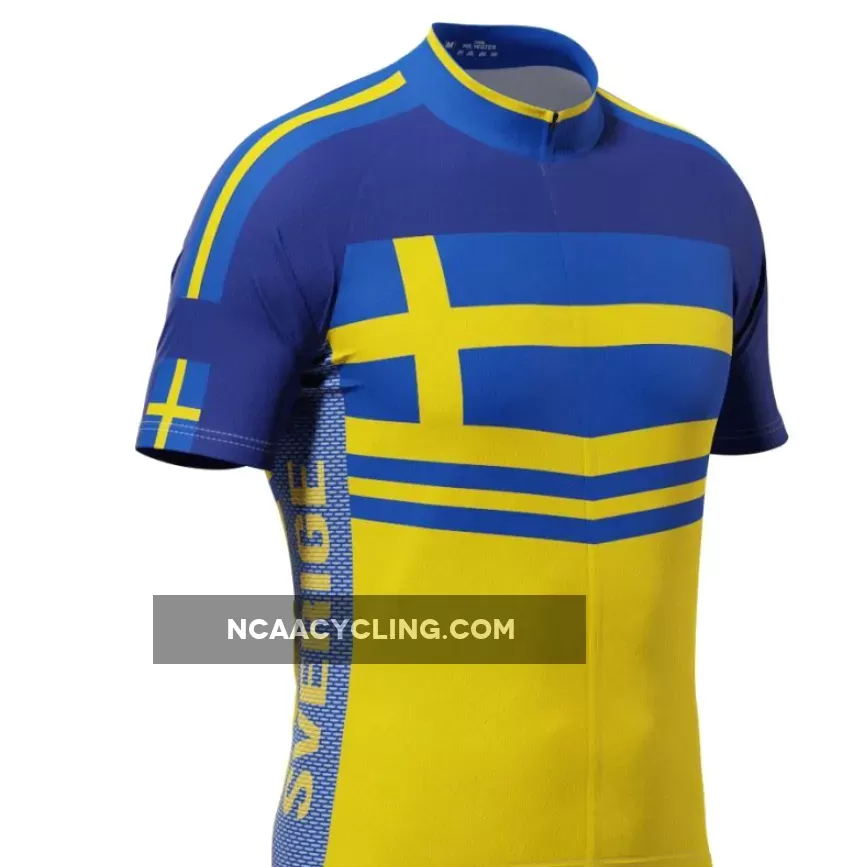 Men's Sweden Sverige Flag Short Sleeve Cycling Jersey