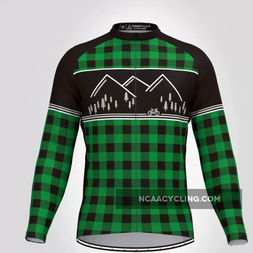 FC Classic Lumberjack Long sleeve Men's Cycling Jersey Green Black