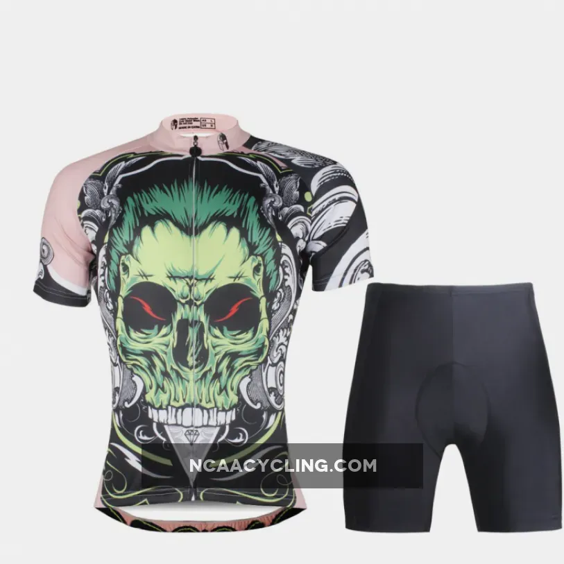 ILPALADINO Green-hair Skull Men's Short Sleeves Cycling Jersey Sport Suit Exercise Bicycling Pro Cycle Clothing Racing Apparel Outdoor Sports Leisure Biking Shirts 688