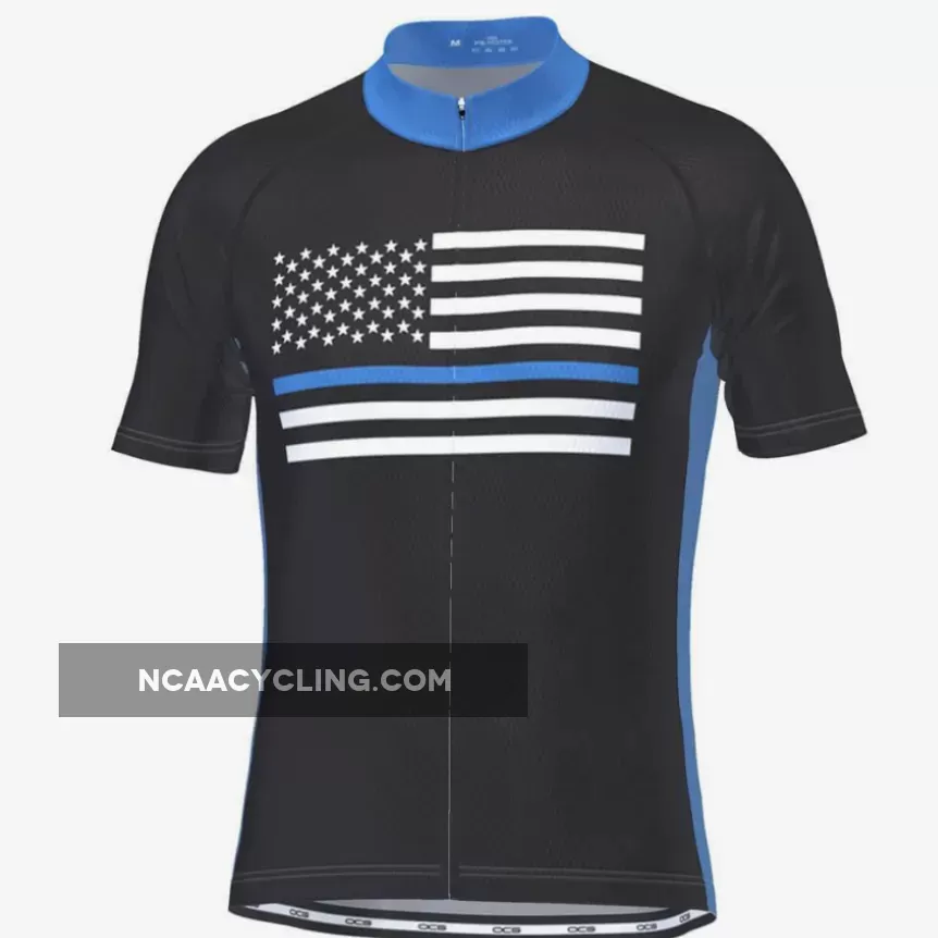 Men's Blue American Flag Short Sleeve Cycling Jersey / Thin Blue Line Shorts