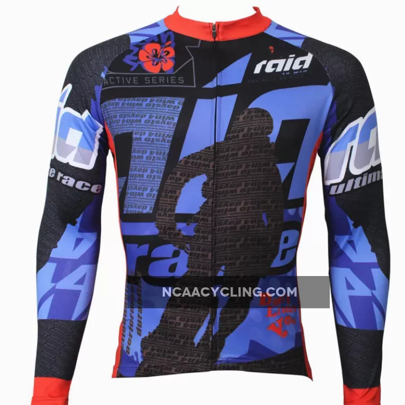 Men's Stylish Hidden-Zipper Long-sleeve Blue Cycling Jersey NO.383