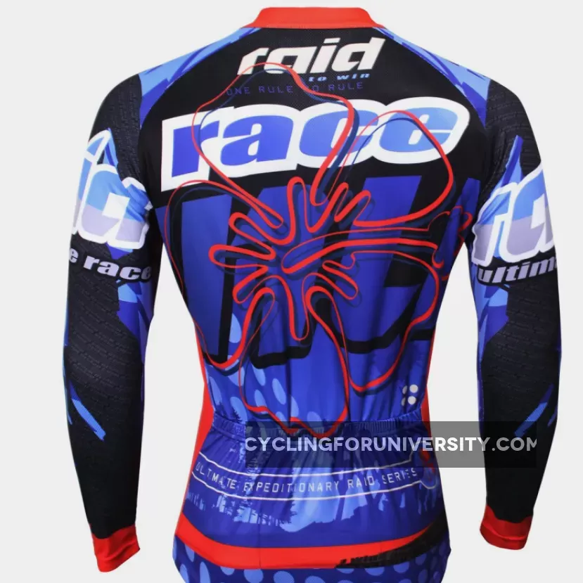Men's Stylish Hidden-Zipper Long-sleeve Blue Cycling Jersey NO.383