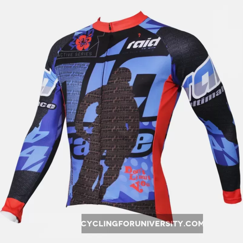 Men's Stylish Hidden-Zipper Long-sleeve Blue Cycling Jersey NO.383
