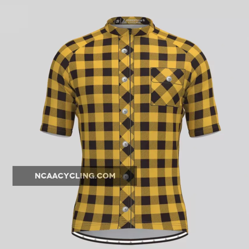 Plaid Checkered Shirt V2 Men's Cycling Jersey Yellow Online