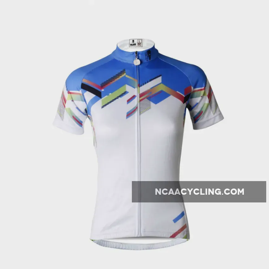 Ilpaladino Blue-Shoulder White Women's Quick Dry Short-Sleeve Cycling Jersey Biking Shirts Breathable Summer Apparel Outdoor Sports Gear Clothes NO.687