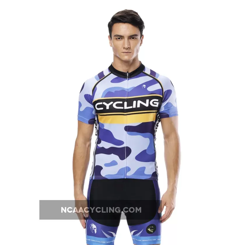Yellow-strip Blue Camo Cycling Short-sleeve Jersey/Suit Exercise Bicycling Pro Cycle Clothing Racing Apparel Outdoor Sports Leisure Biking Shirts Team Summer Kit NO.816