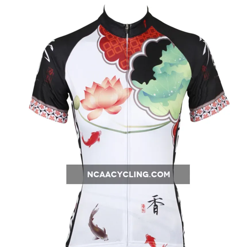 Ilpaladino Lotus Pond & Carps Women's Quick Dry Short-Sleeve Cycling Jersey Exercise Bicycling Pro Cycle Clothing Racing Apparel Outdoor Sports Leisure Biking Shirts Breathable Summer Sport Wear NO.545