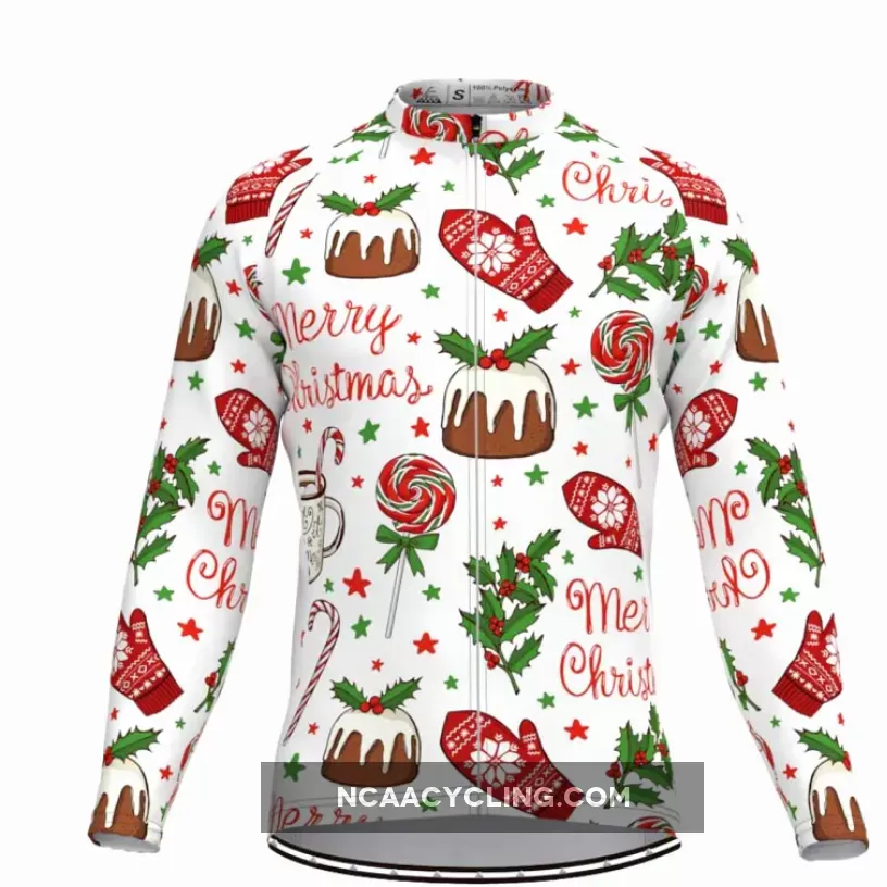 Merry Christmas Themed Print Long Sleeve Cycling Jersey