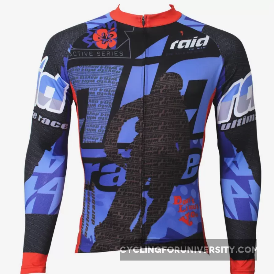 Men's Stylish Hidden-Zipper Long-sleeve Blue Cycling Jersey with Red-cuff Outdoor Bike Leisure Sport Shirt Breathable Quick Dry Bicycle clothing NO.383