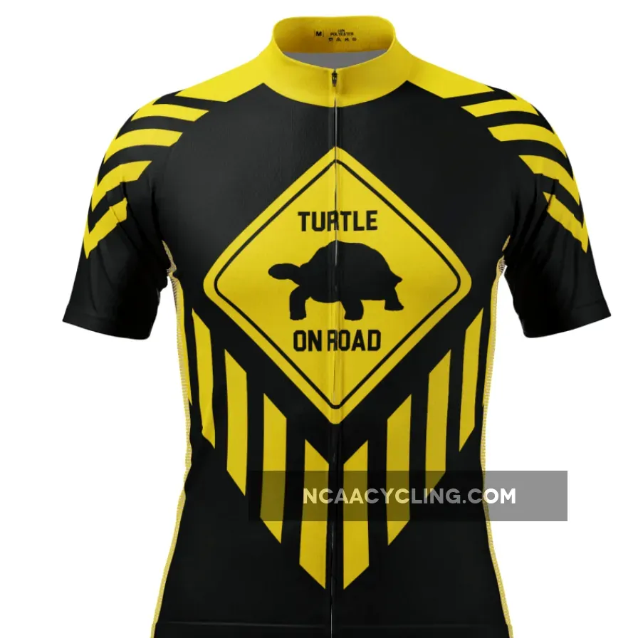 Men's Turtle on Road Short Sleeve Cycling Jersey, Turtle Riding A Bike