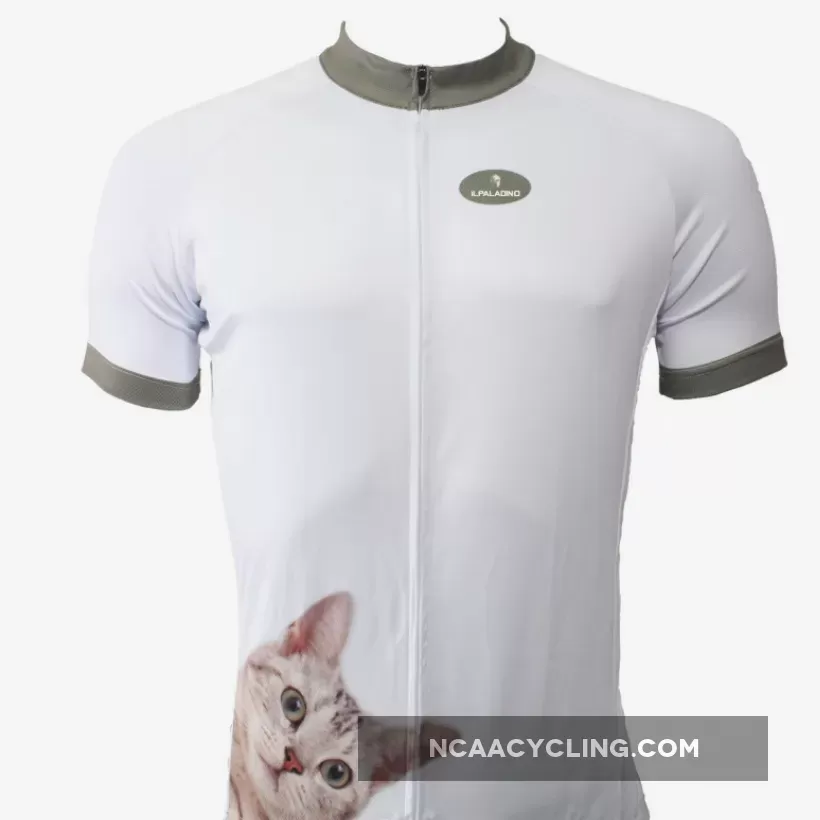 Ilpaladino Lovely Cat Simple White Men's Breathable Short-Sleeve Cycling Jersey Bicycling Shirts Summer Quick Dry Sport Wear NO.503