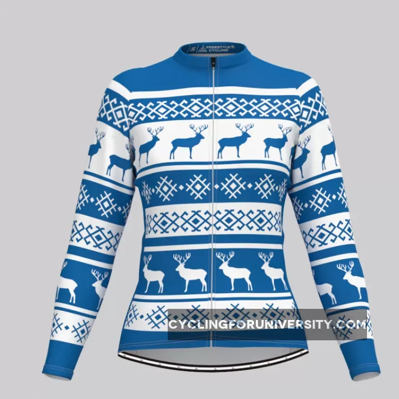 Women's Classic Ugly Christmas sweater LS Cycling Jersey - Blue