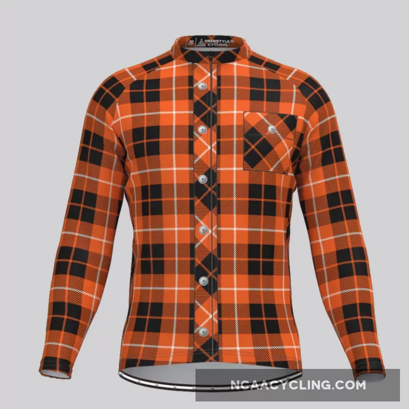 Plaid Checkered Shirt V3 Men's LS Cycling Jersey Orange