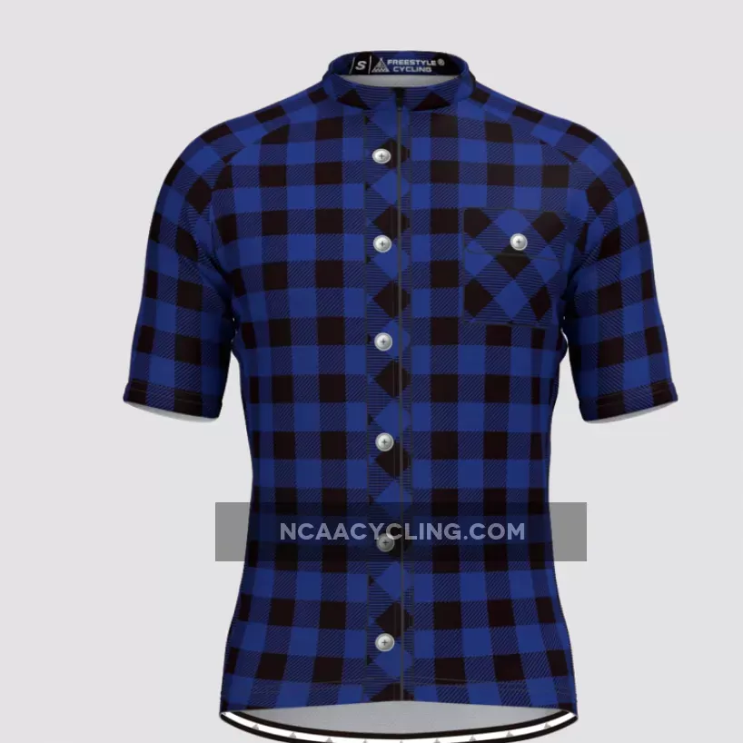 Plaid Checkered Shirt V2 Men's Cycling Jersey Blue Online