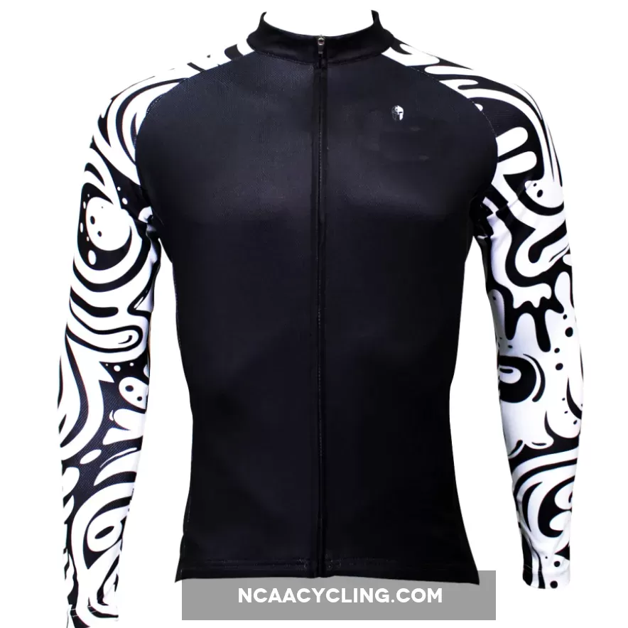 White Wave Cool Graphic Arm Print Men's Cycling Long-sleeve Black Jerseys NO.371