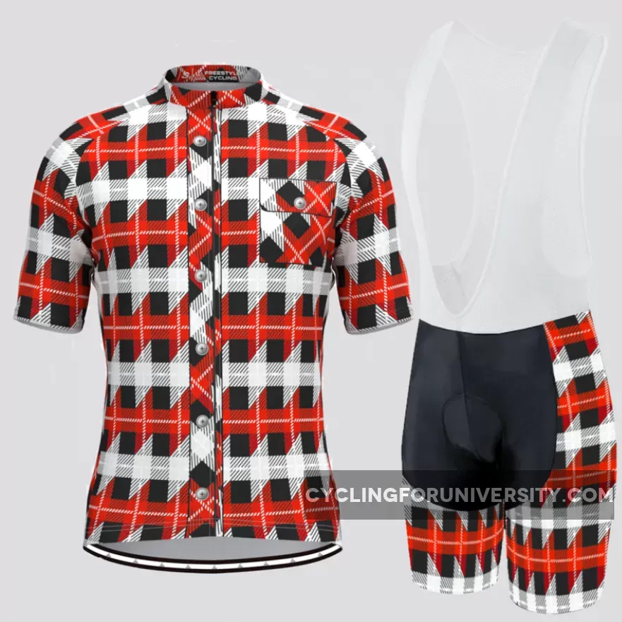 Plaid Checkered Shirt Men's Cycling Kit Red Online
